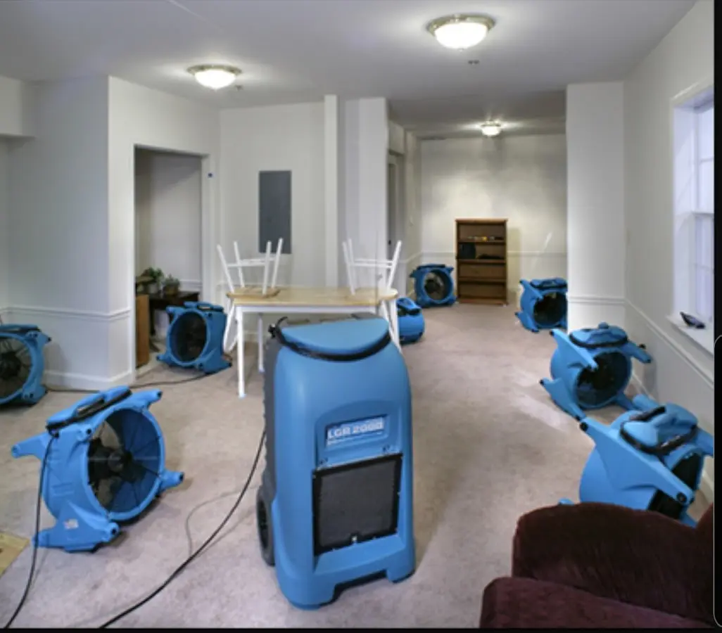 Air movers and dehumidifier setup for Water Damage Restoration in Orchard Homes
